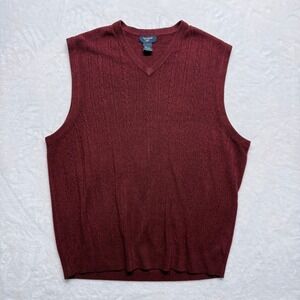 Dockers Mens XL Burgundy Cable Knit V Neck Sweater Vest Acrylic